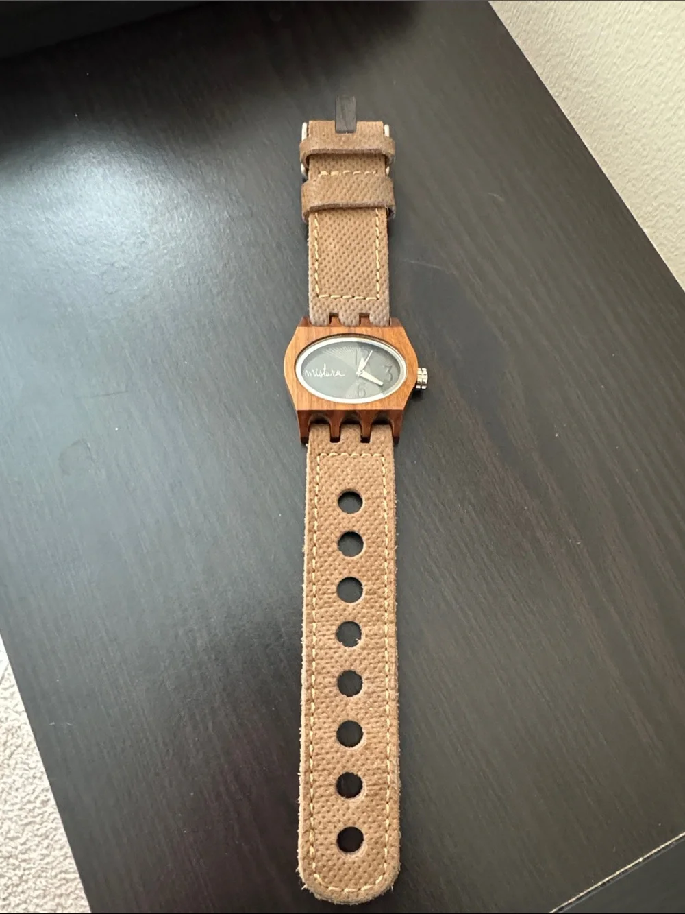 Mistura Tan Wood-Accent Strap Watch